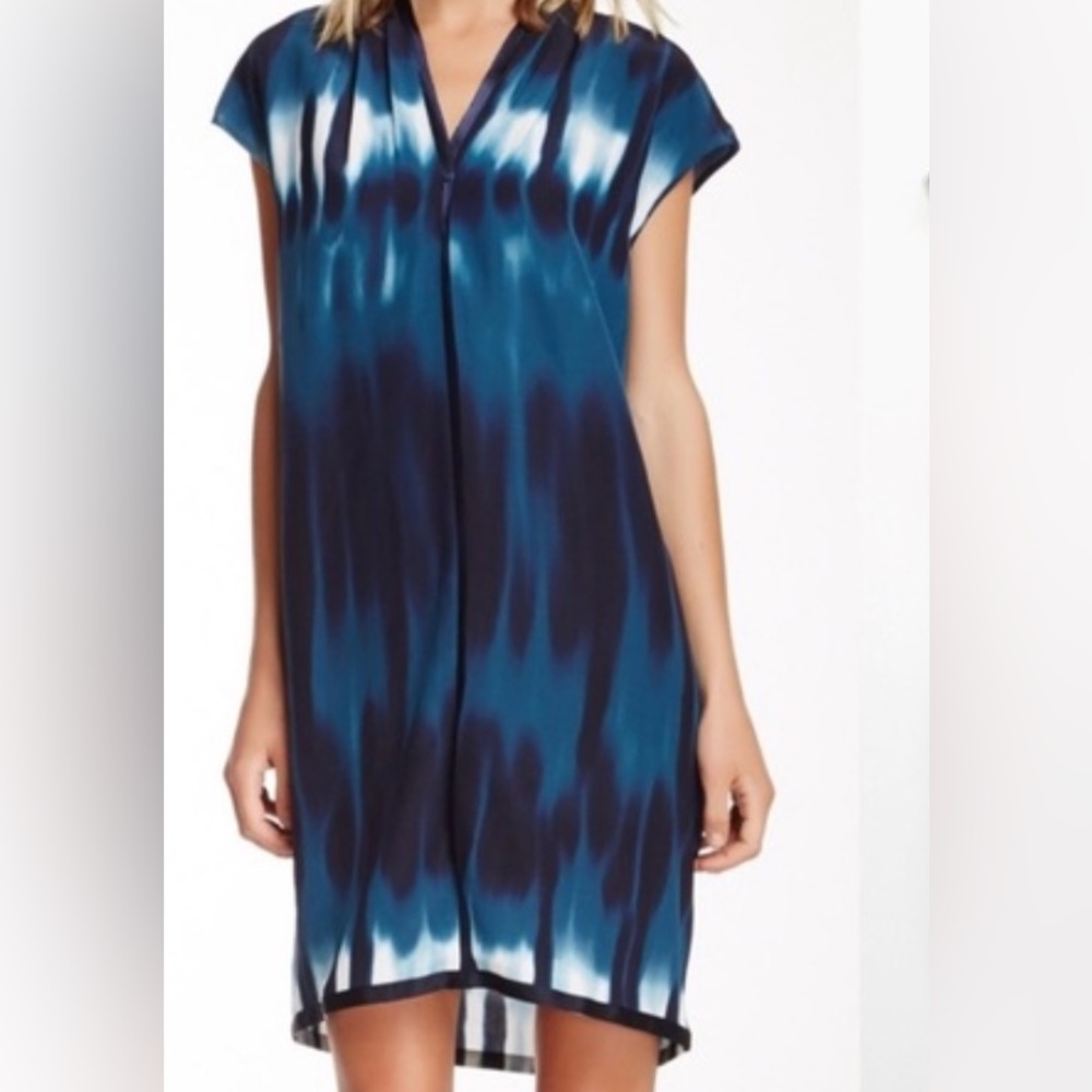 Elie Tahari Silk Dress Small Womens Blue Mini Shift Abstract Tie Die Designer.